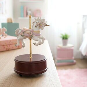 Vintage Unicorn Horse Carousel White  Music Box Collectible Decor Pink Gold
